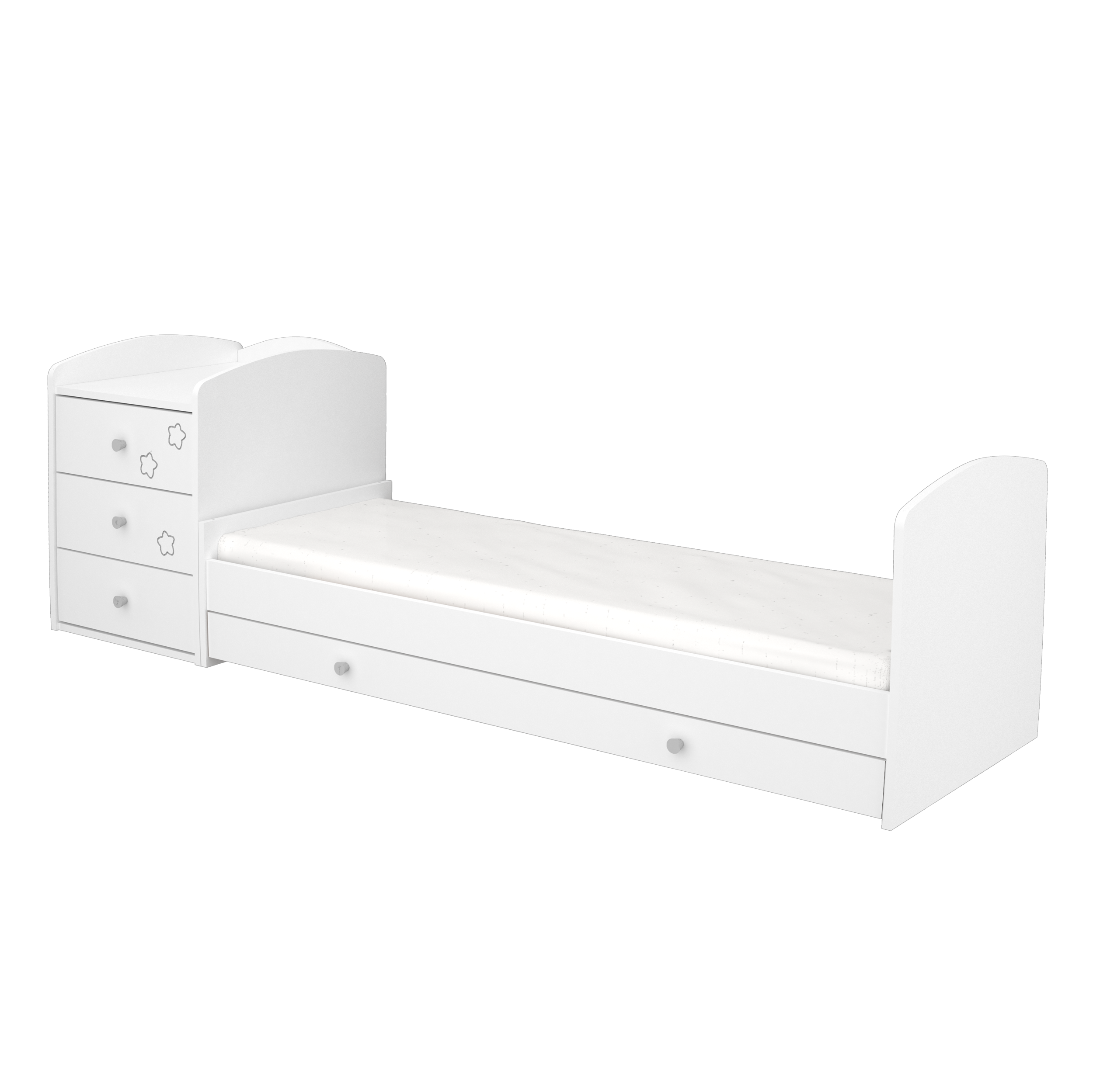 Timba patut din lemn transformabil Maxi Combi 60x120 cm Felix, Alb cu stelute Imagine secundară a produsului