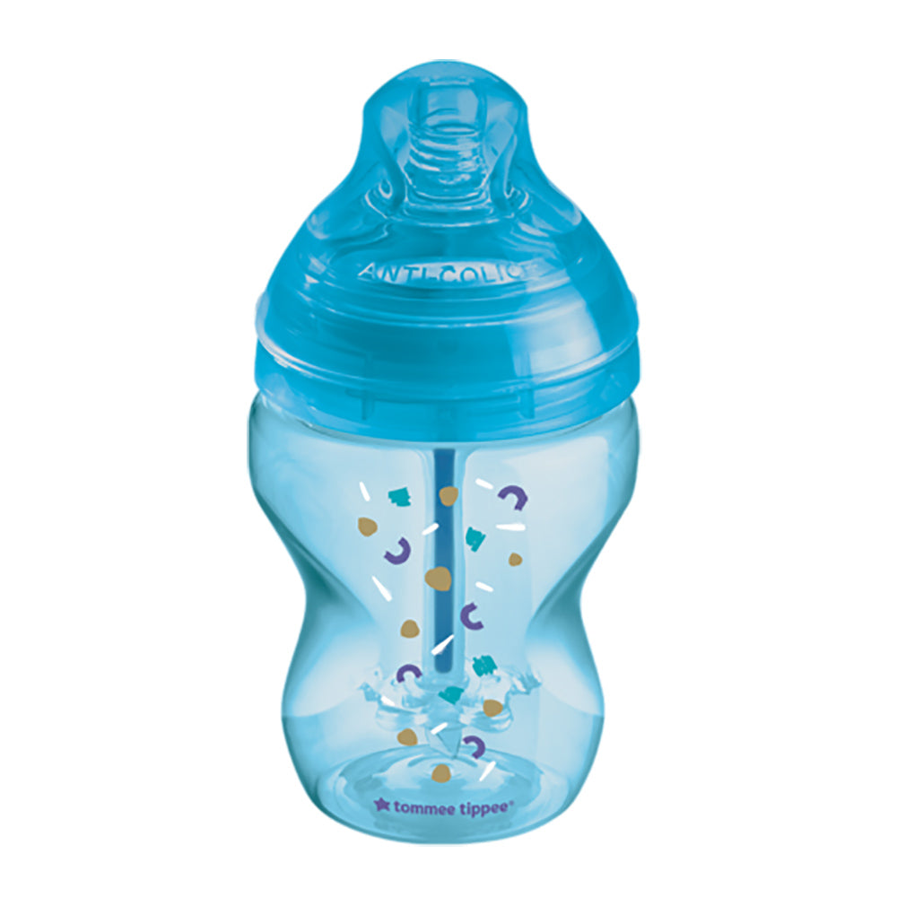 Tommee Tippee Biberon Advanced Anticolic cu tetina flux lent si senzor de temperatura 260 ml, Blue 01