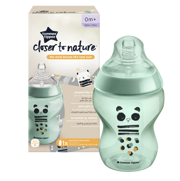 Tommee Tippee Biberon Closer To Nature 260 ml de la 0 luni Verde cu panda
