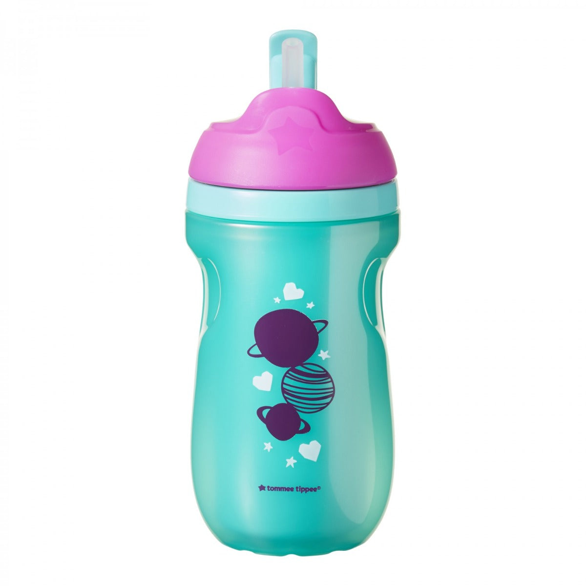 Tommee Tippee cana cu pai izoterma Straw 260 ml 12m+ Roz/Verde