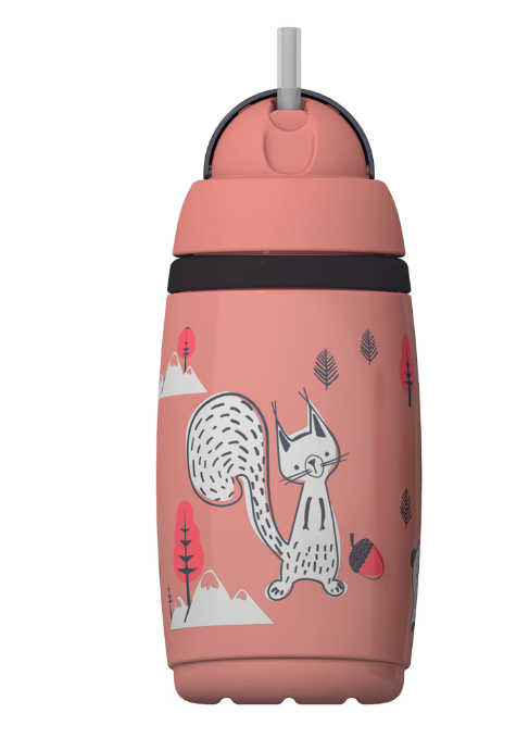 Tommee Tippee cana cu pai izoterma Superstar 266 ml 12m+, Roz cu veverita Imagine principală a produsului