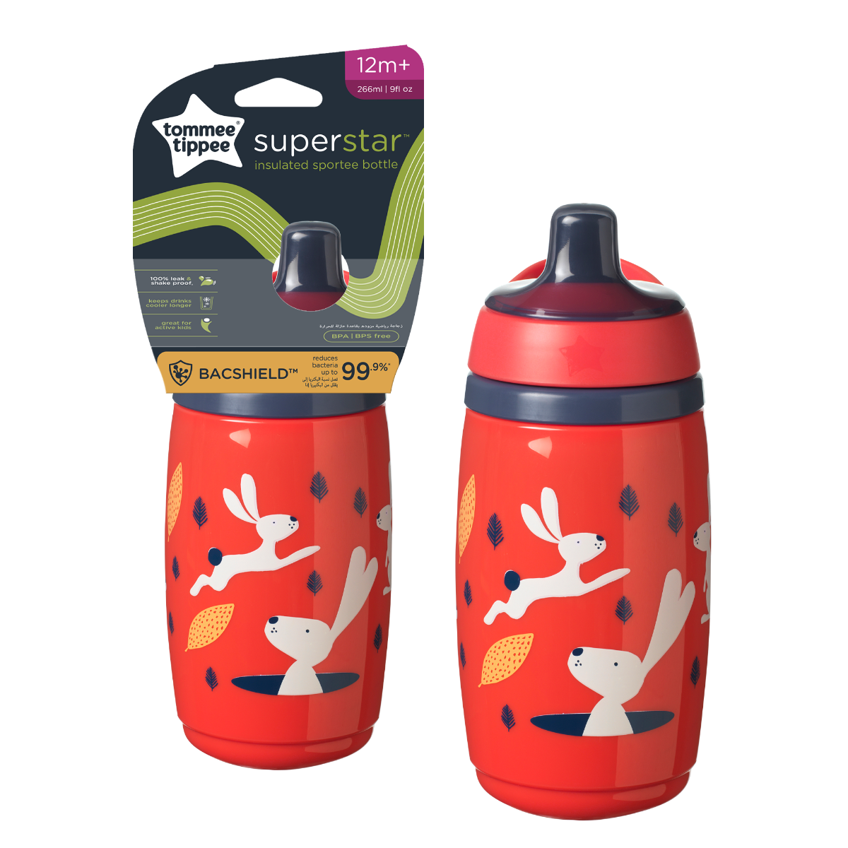 Tommee Tippee cana izoterma Super Star 266 ml 12m+ Rosu cu iepuras Imagine principală a produsului
