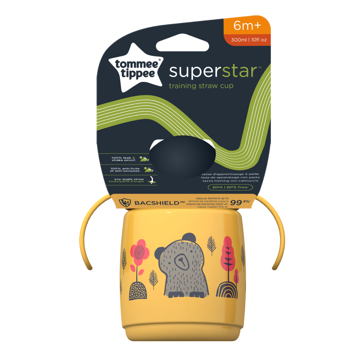 Tommee Tippee cana Super Star 300 ml 6m+ Galben