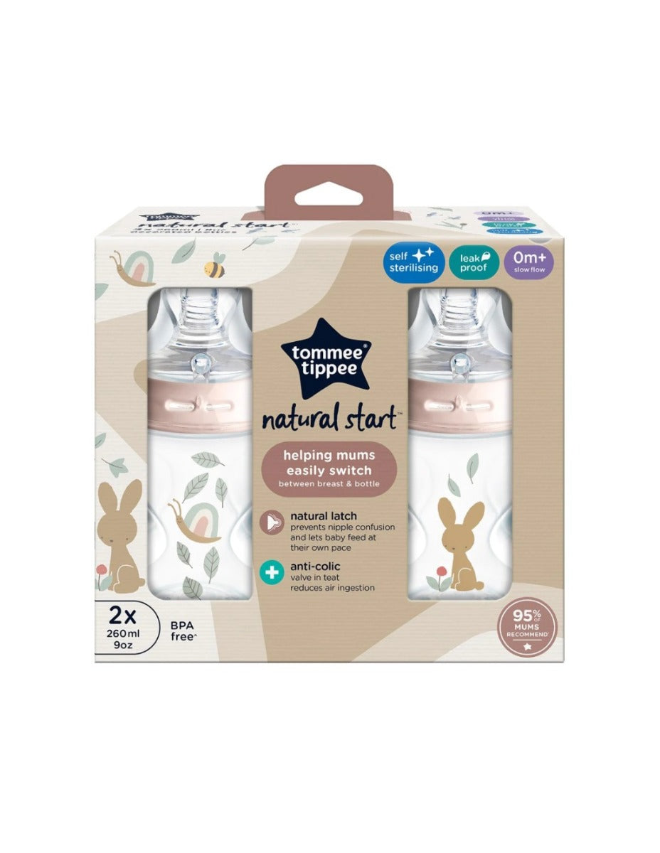 Tommee Tippee set 2 biberoane Natural Start 260 ml 0m+, Roz pudrat Imagine principală a produsului
