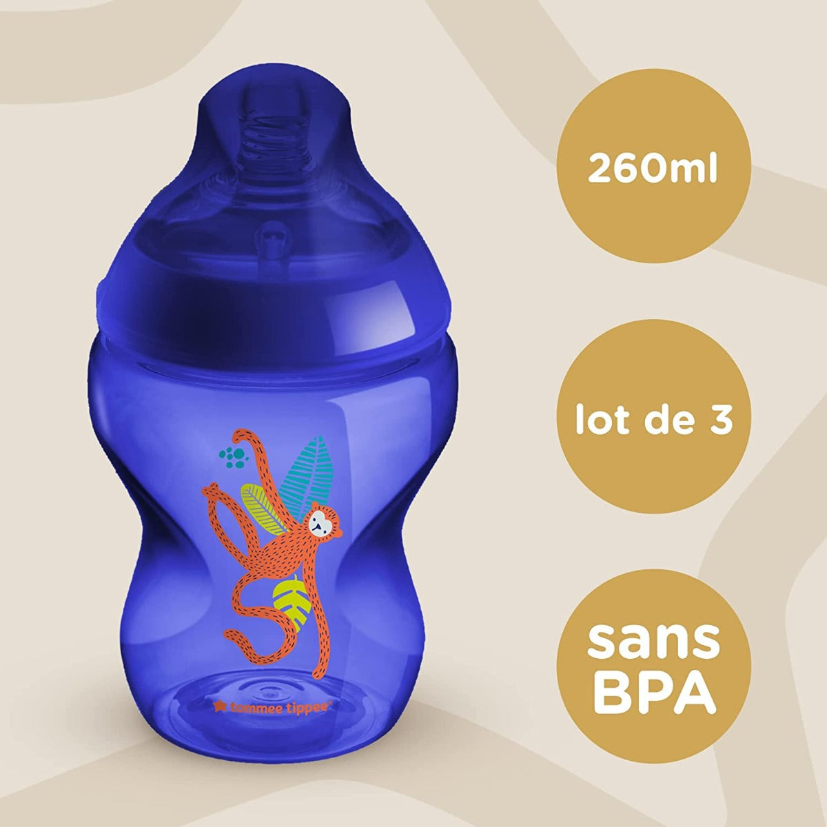 Tommee Tippee set 3 biberoane Closer To Nature 260 ml 0m+ Boy