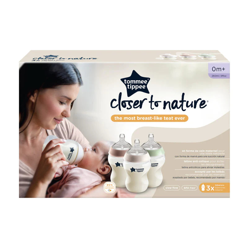 Tommee Tippee set 3 biberoane Closer To Nature 260 ml 0m+ Pastel