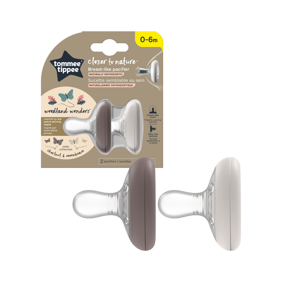 Tommee Tippee suzeta Closer To Nature Breast-Like 0-6 luni, 2 buc Maro/Gri