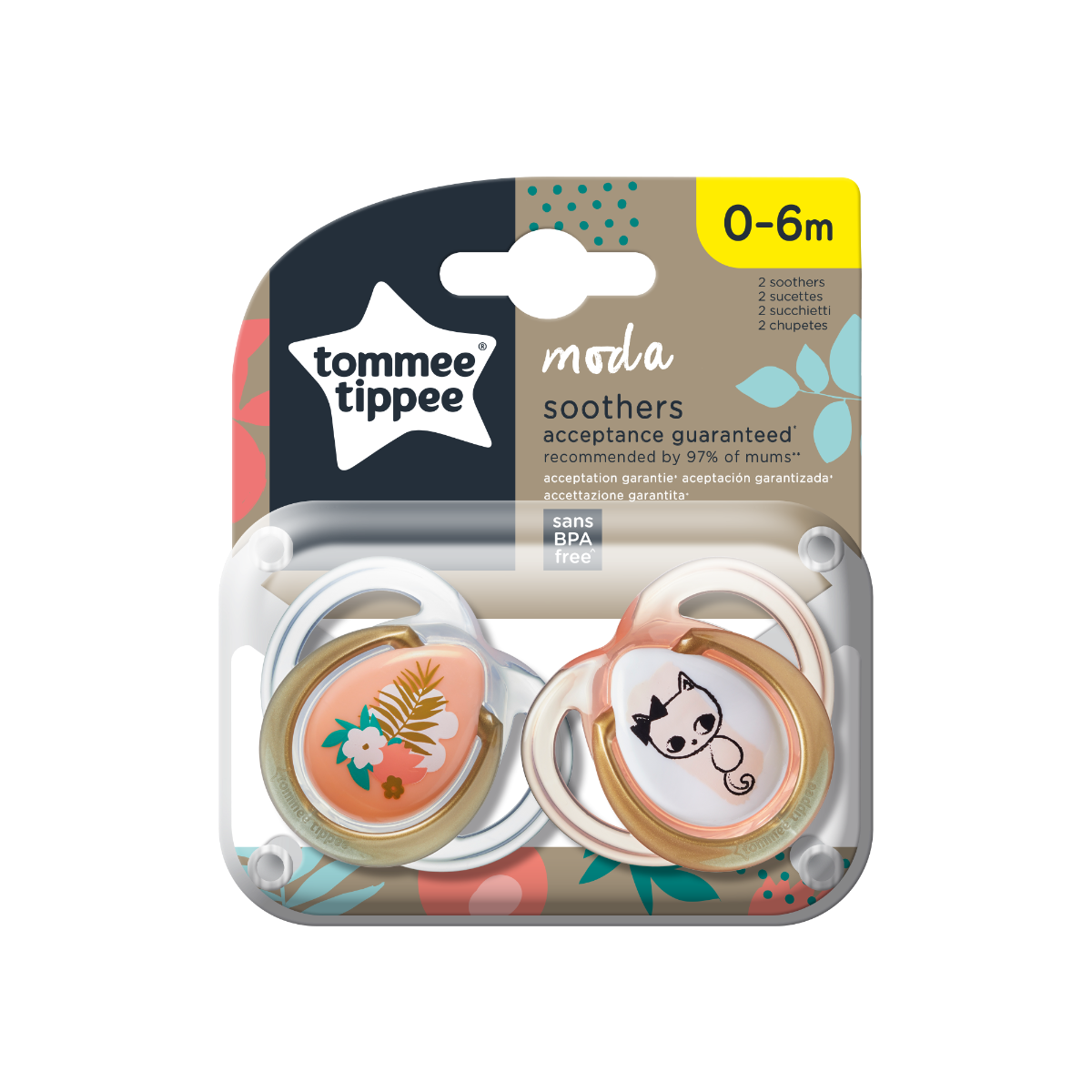 Tommee Tippee suzeta Moda 0-6 luni, 2 buc, Floare/Pisica