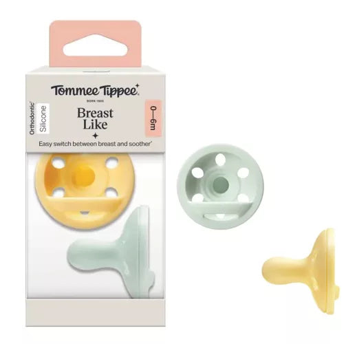 Tommee Tippee suzeta silicon Breast-Like 0-6 luni, 2 buc Galben-Vernil