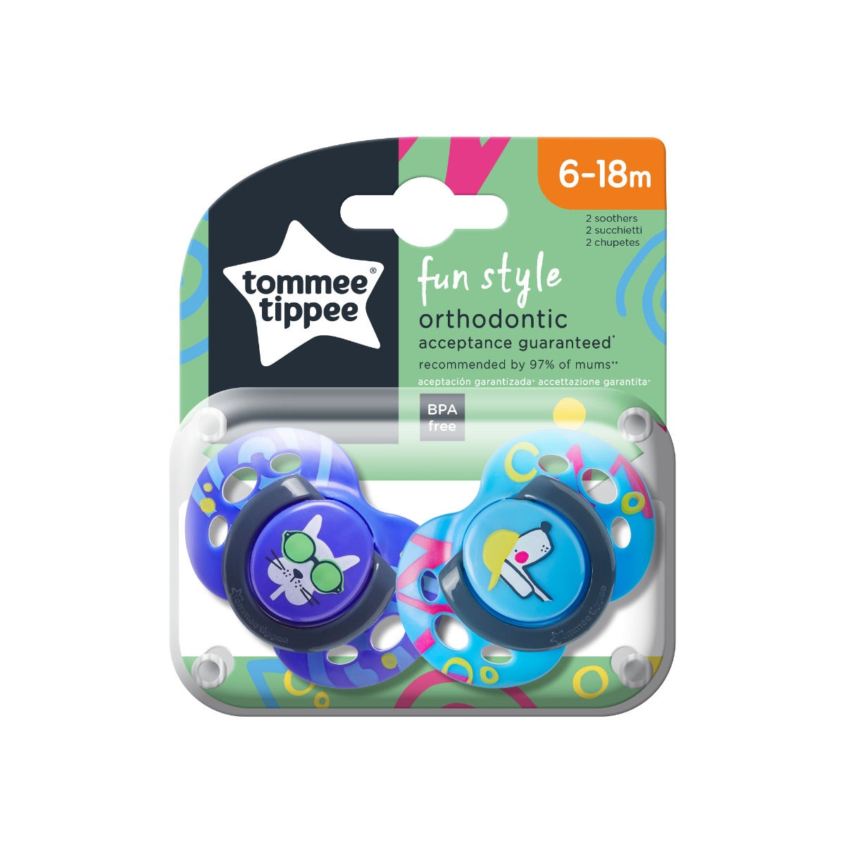 Tommee Tippee suzeta silicon ortodontica Fun Style 6-18 luni, 2 buc Catel