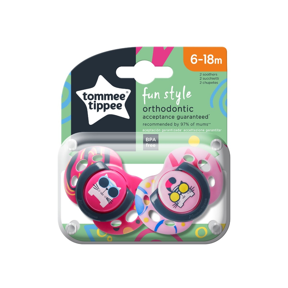 Tommee Tippee suzeta silicon ortodontica Fun Style 6-18 luni, 2 buc Pisica Imagine principală a produsului