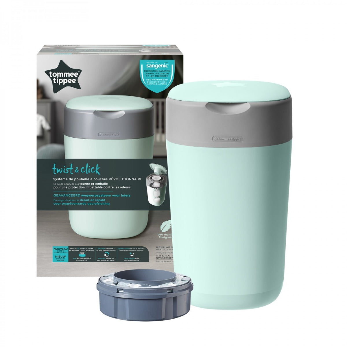 Tommee Tippee cos sangenic Twist&Click cu 1 rezerva, Green Imagine principală a produsului