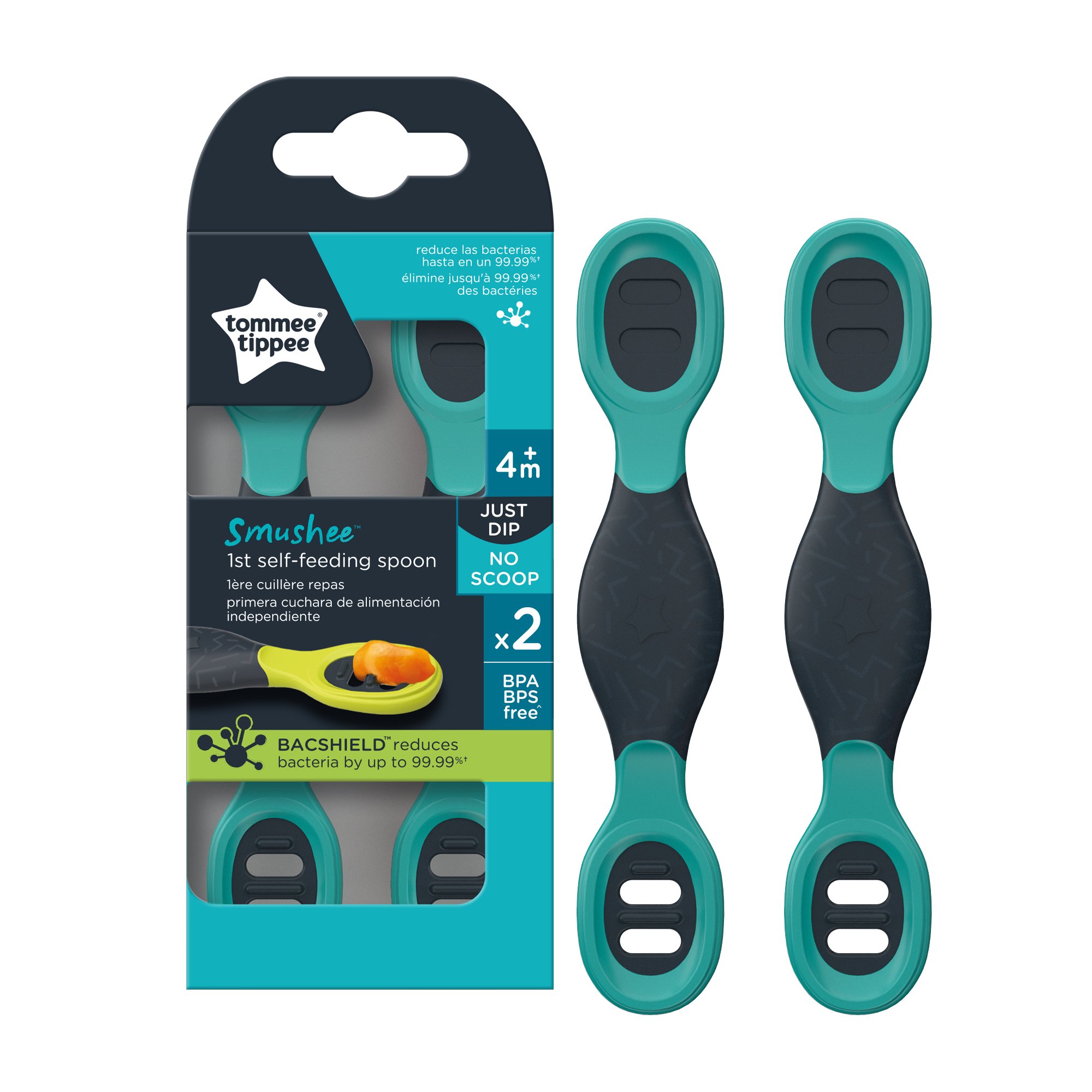 Tommee Tippee set 2 lingurite Smushee 4m+, Verde 01