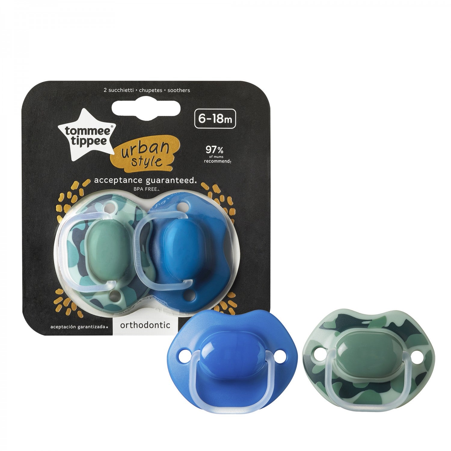 Tommee Tippee suzeta ortodontica Urban Style 6-18 luni 2 buc