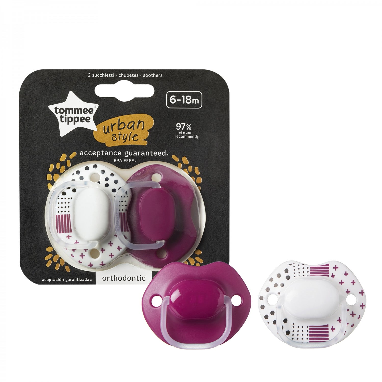 Tommee Tippee suzeta ortodontica Urban Style 6-18 luni 2 buc