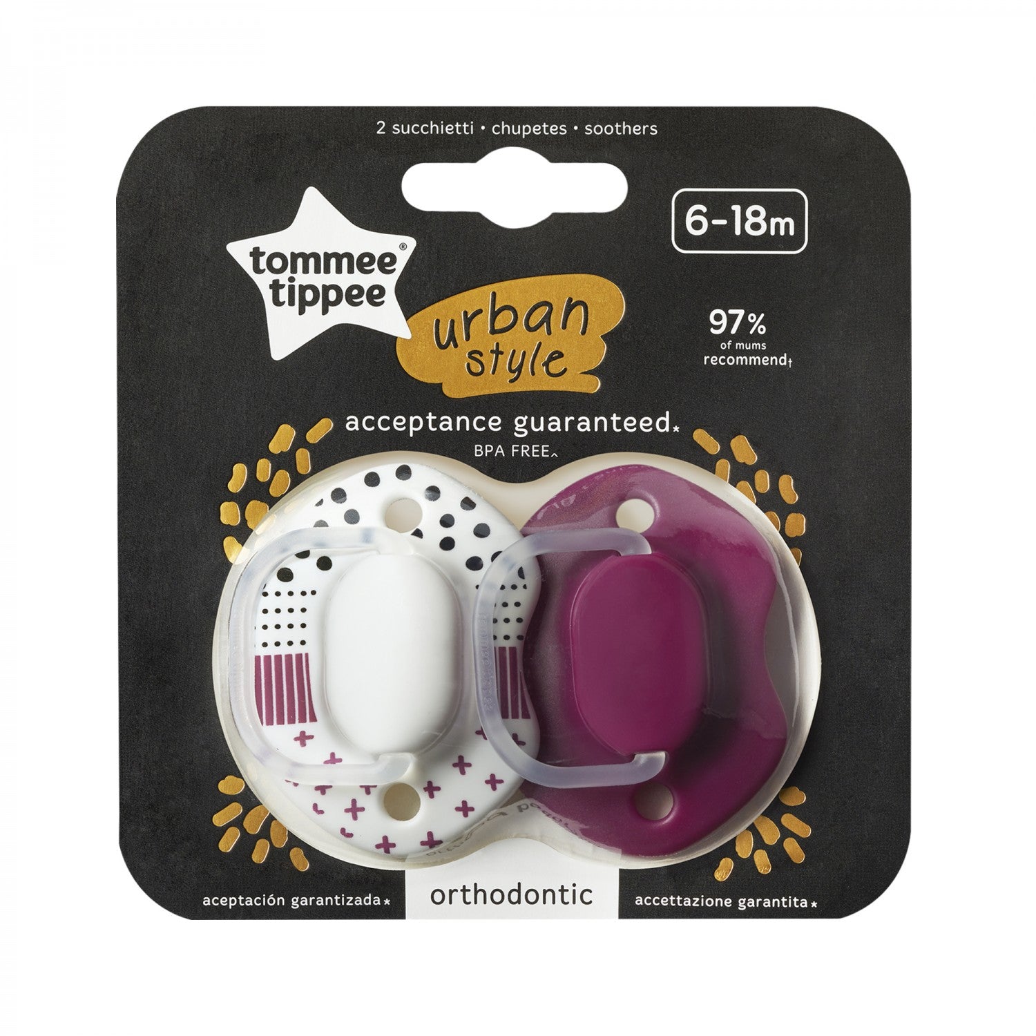 Tommee Tippee suzeta ortodontica Urban Style 6-18 luni 2 buc