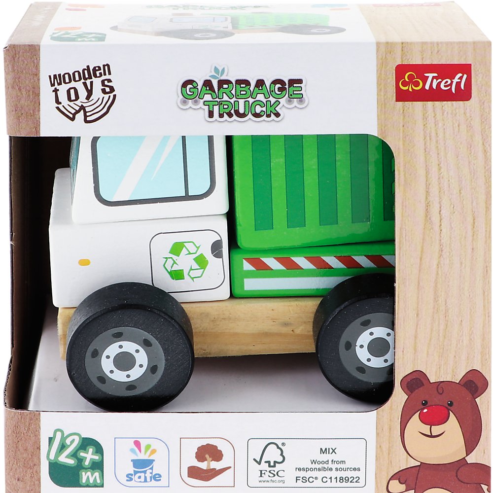 Trefl  jucarie masinuta din lemn 12 m+ Camion de gunoi verde