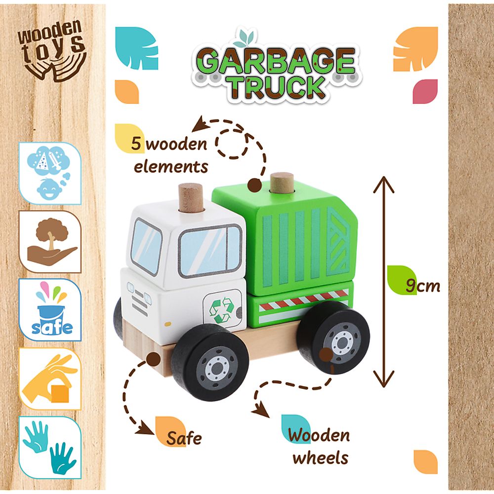 Trefl  jucarie masinuta din lemn 12 m+ Camion de gunoi verde