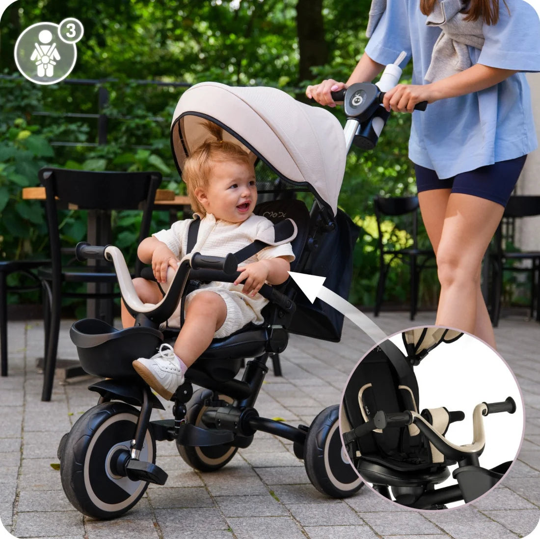 Momi tricicleta multifunctionala Ivi 3in1 cu scaun reversibil 9m+ Beige