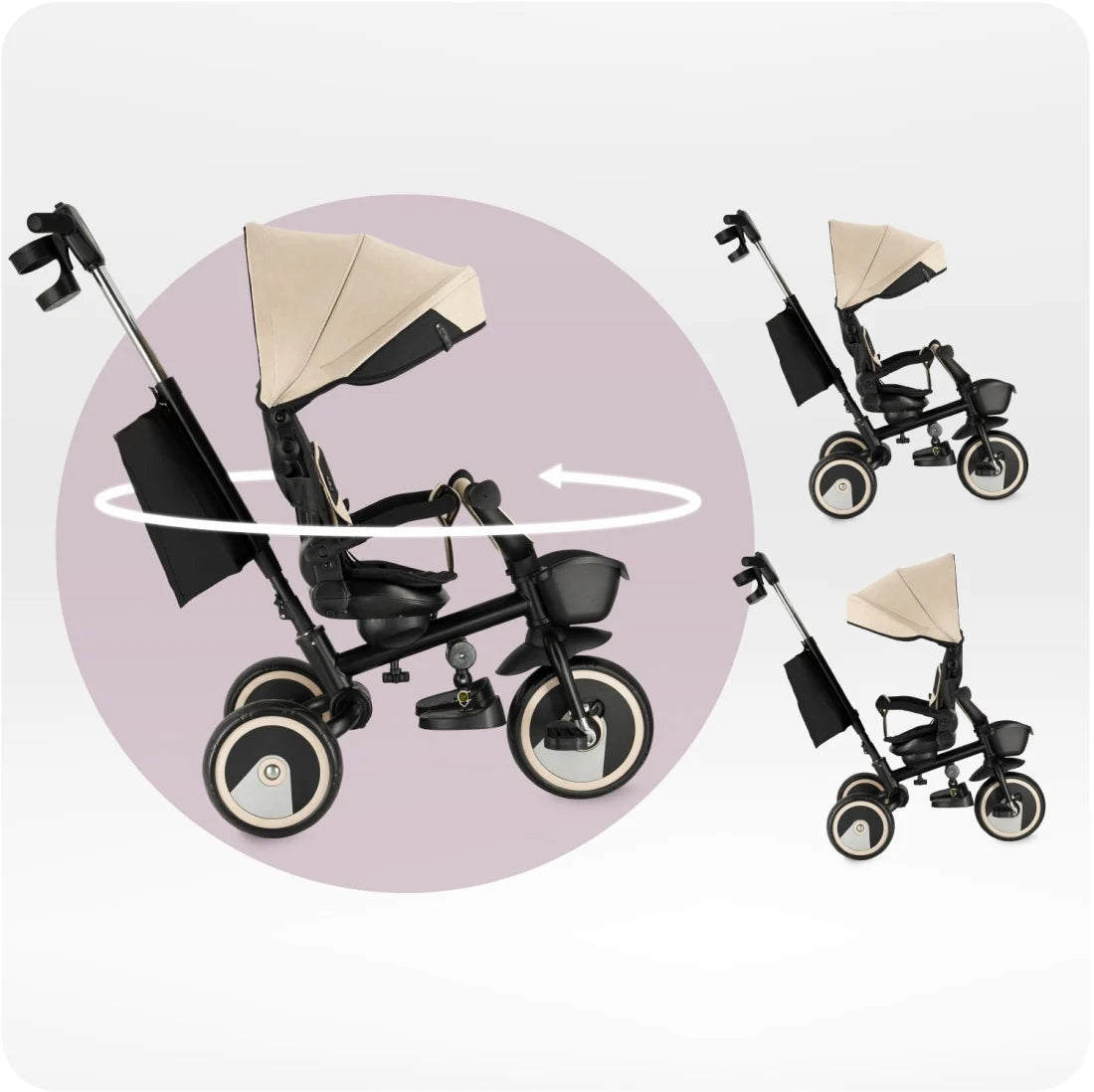 Momi tricicleta multifunctionala Ivi 3in1 cu scaun reversibil 9m+ Beige