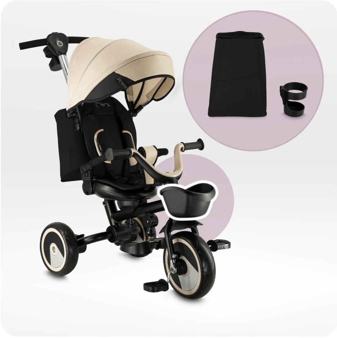 Momi tricicleta multifunctionala Ivi 3in1 cu scaun reversibil 9m+ Beige