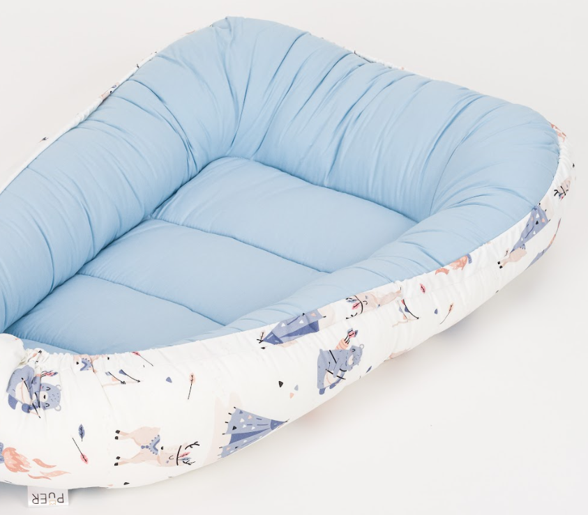 Tutto Lina cuib pentru bebelusi cu protector 0m+, Tepee blue Imagine principală a produsului