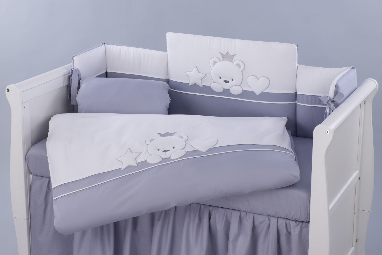 Tutto Lina lenjerie de pat 2 piese Bear Crown Grey Imagine principală a produsului