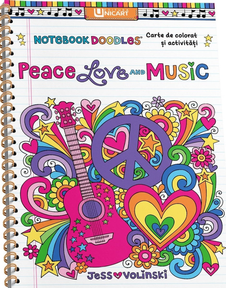 Unicart Carte de colorat si activitati 3 ani+ Peace, Love and Music