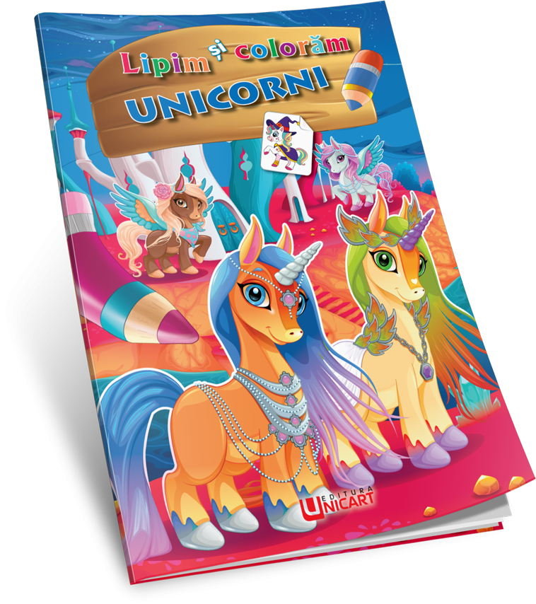 Unicart carte Lipim si coloram 3 ani+, Unicorni Imagine principală a produsului