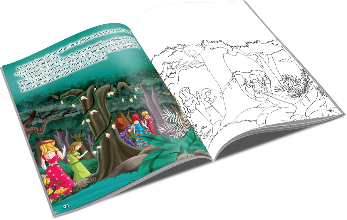 Unicart carte Povesti classice de colorat 3 ani+ Cele 12 printese dansatoare