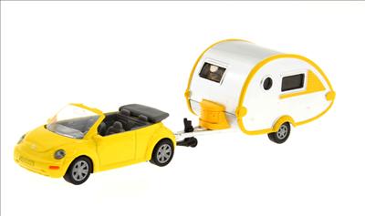Siku Jucarie Masinuta VW New Beetle Cabriolet with Caravan 3ani+