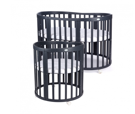 Waldin patut din lemn oval evolutiv 7in1 cu saltea, Graphite