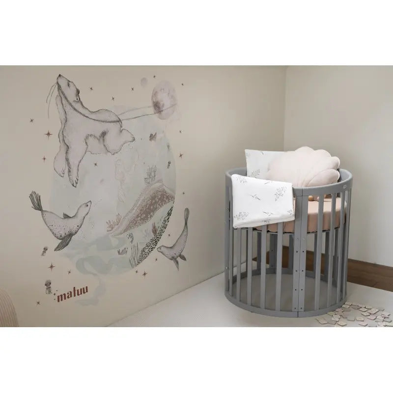 Waldin patut din lemn oval evolutiv 7in1 cu saltea