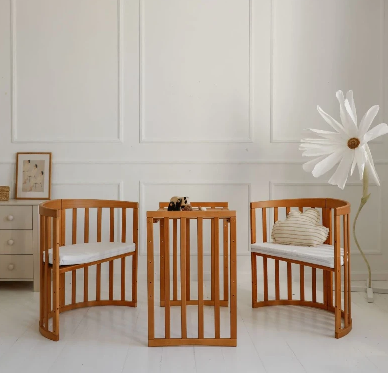 Waldin patut din lemn oval evolutiv 7in1 cu saltea