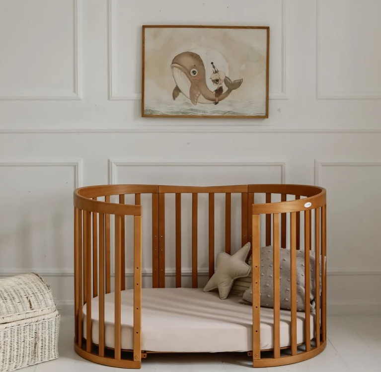 Waldin patut din lemn oval evolutiv 7in1 cu saltea