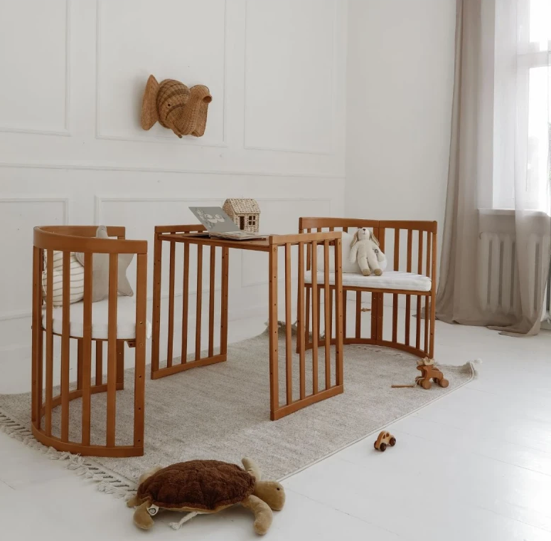 Waldin patut din lemn oval evolutiv 7in1 cu saltea