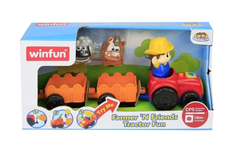 Winfun jucarie Tractoras cu remorca si  figurina fermier 18m+