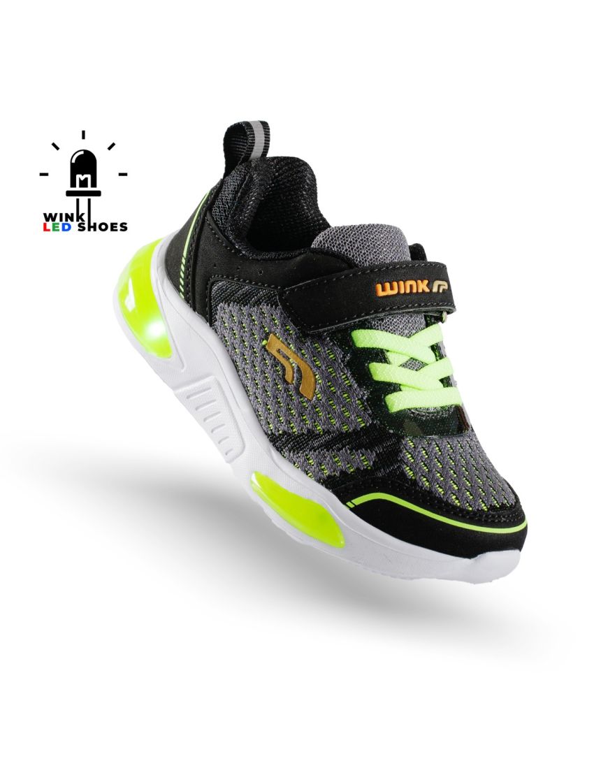 Wink pantofi baieti sport cu LED 23-35, Black&Green Imagine principală a produsului