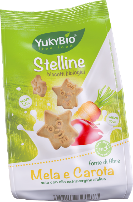 YukyBio biscuiti pentru copii Bio fara zahar 120 g Stelute cu mar si morcovi