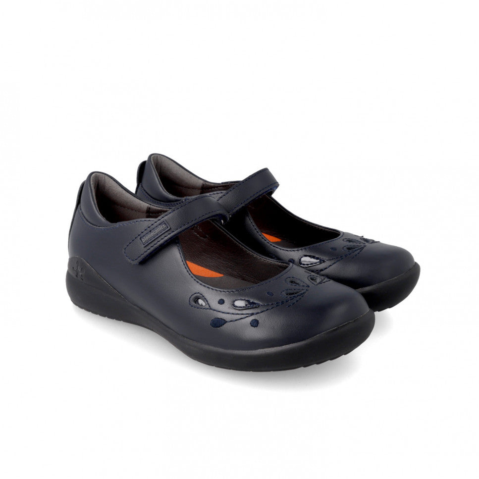 Biomecanics pantofi fete Back To School 26-38 Napa Azul Marino cu perforatii florale