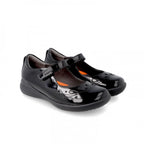 Biomecanics pantofi fete Back To School 24-28 Charol Negro lacuit cu perforatii florale