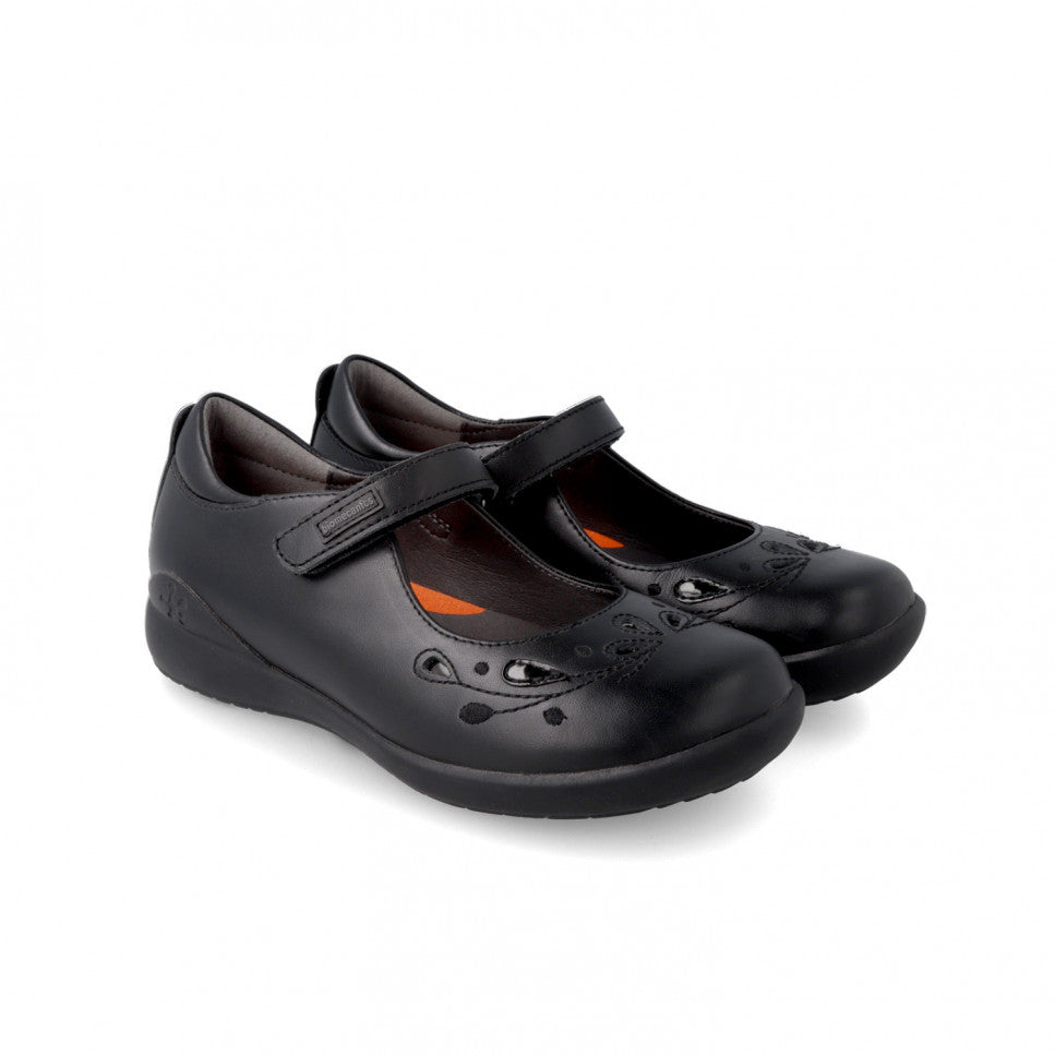 Biomecanics pantofi fete Back To School 26-37 Napa Negro cu perforatii florale