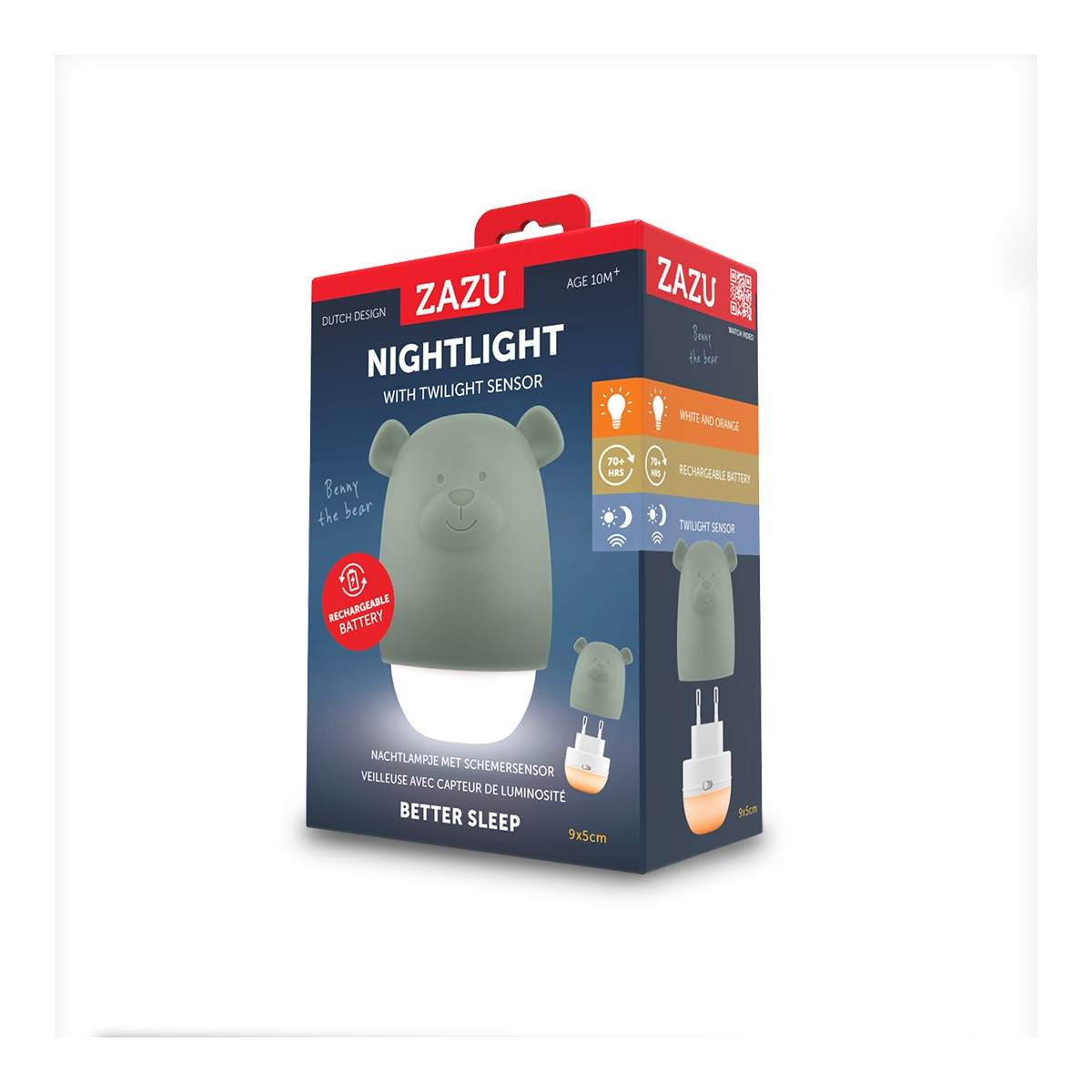Zazu Kids lampa de veghe cu senzor de lumina Benny the Bear 10m+ Verde Imagine principală a produsului